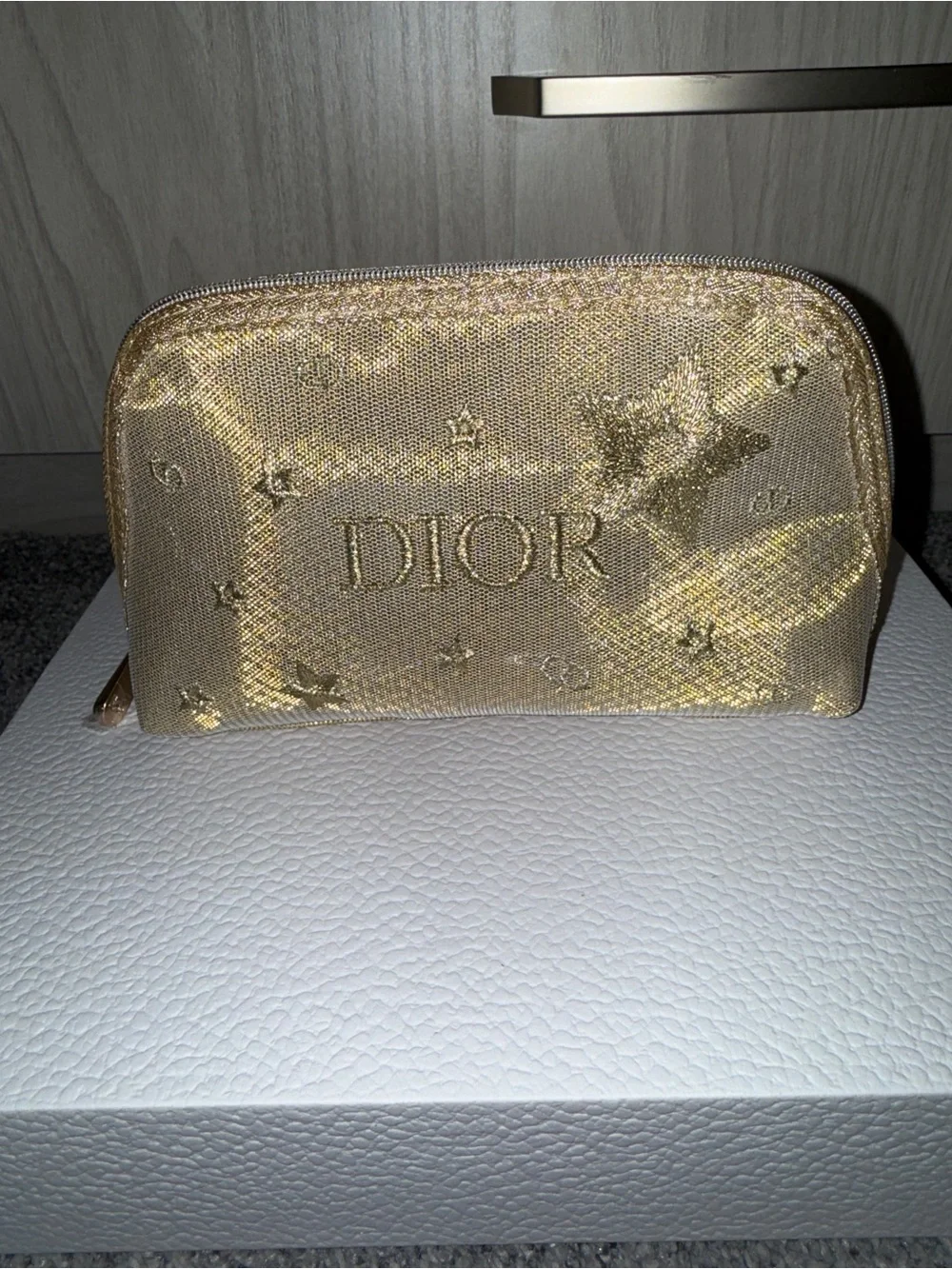 Dior Metallic Gold Star-Embroidered Cosmetic Pouch